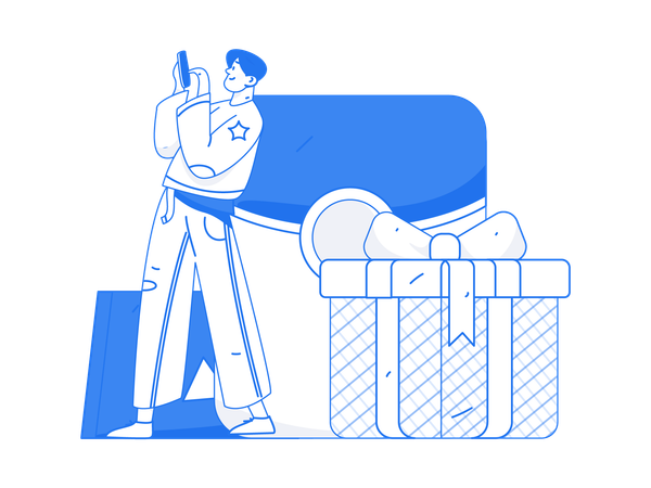 Homem segurando celular e fazendo pagamento on-line  Ilustração