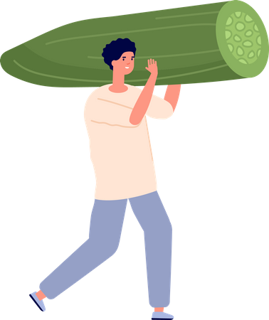 Homem segurando pepino  Ilustração