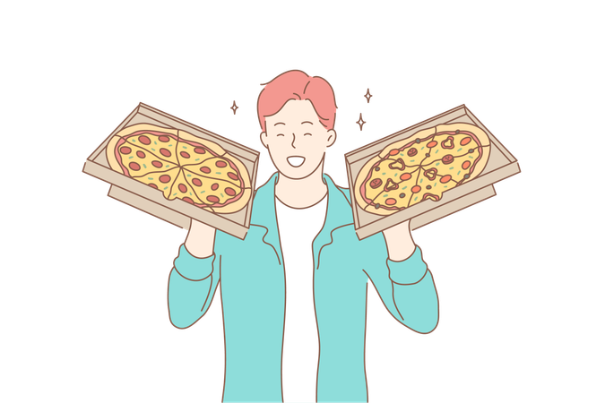 Homem segurando pizza  Ilustração