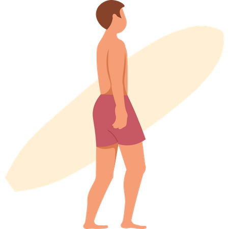 Homem segurando uma prancha de surf  Ilustração