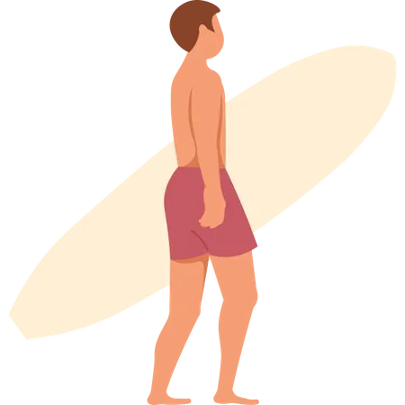 Homem segurando uma prancha de surf  Ilustração