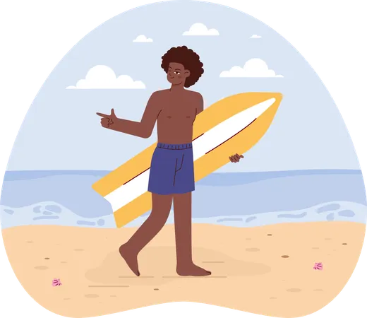 Homem segurando uma prancha de surf  Ilustração