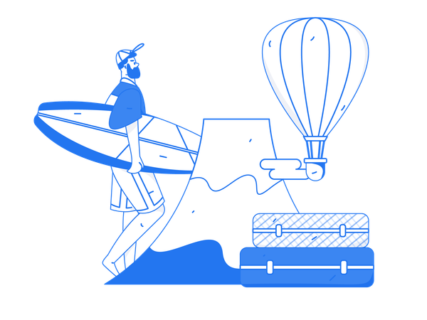 Homem segurando uma prancha de surf  Ilustração