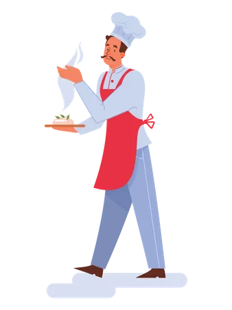 Homem segurando um prato de comida  Ilustração
