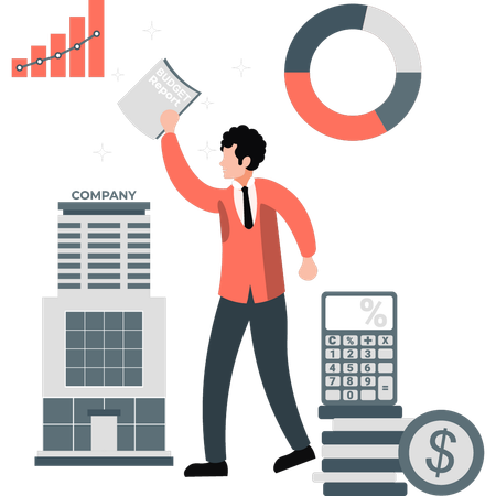 Homem segurando relatório orçamentário  Illustration