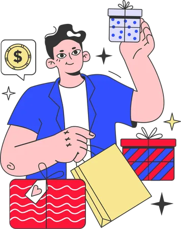 Homem segurando sacola de compras  Ilustração