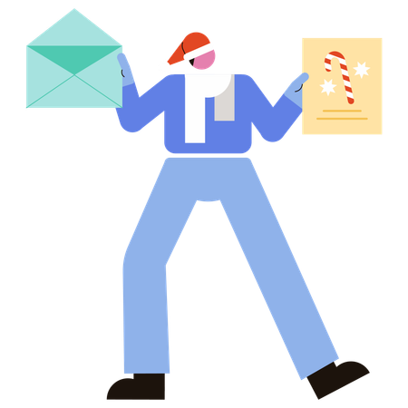 Homem segurando saudação de Natal  Ilustração