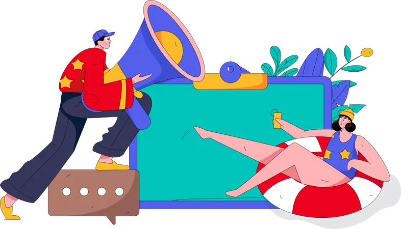 Homem segurando megafone enquanto faz marketing  Ilustração