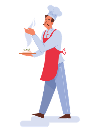 Homem segurando um prato de comida  Ilustração
