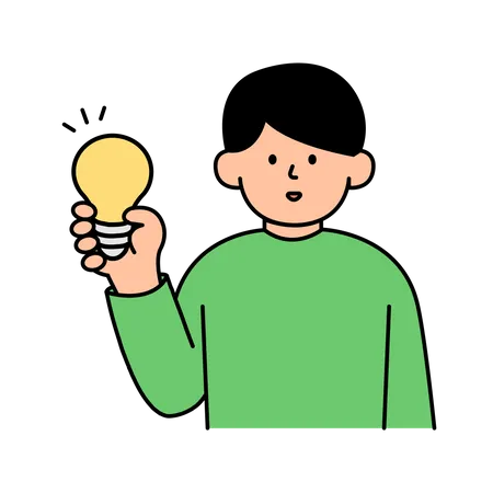 Homem segurando uma lâmpada  Ilustração