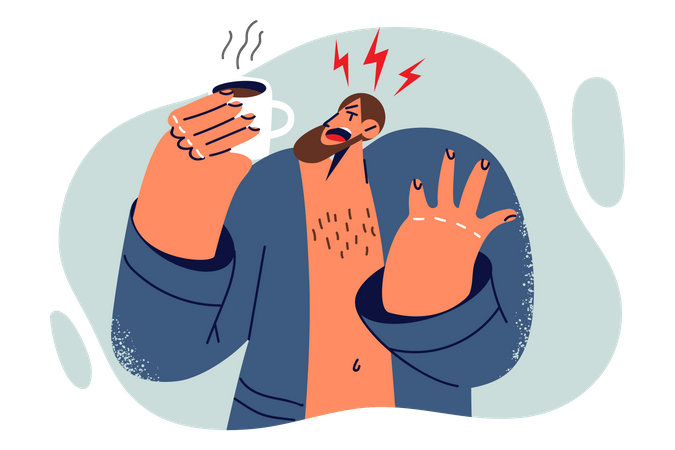 Homem segurando uma xícara de café quente  Ilustração