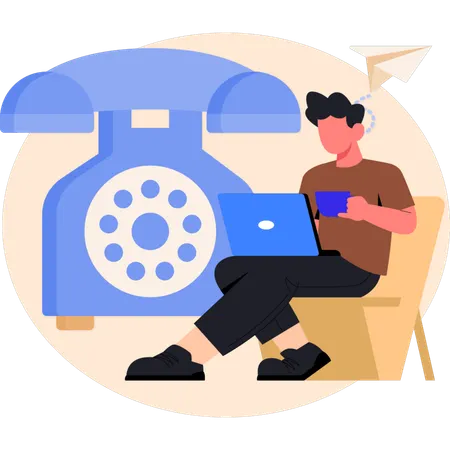 Homem segurando uma xícara enquanto trabalha no atendimento ao cliente  Ilustração
