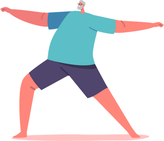 Homem sênior fazendo ioga  Ilustração