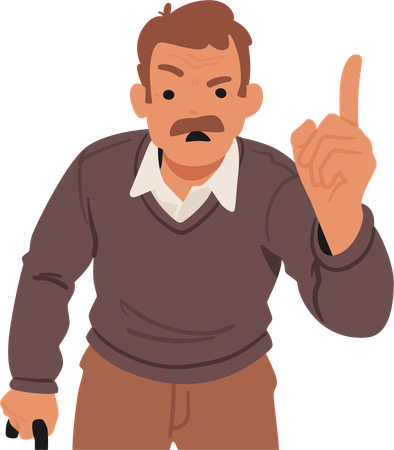 Homem sênior irritado balança ferozmente o dedo  Ilustração