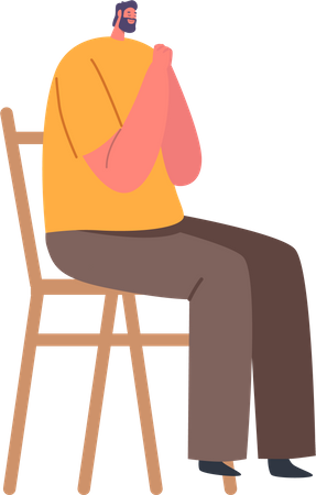 Macho sentado na cadeira e rezando  Ilustração
