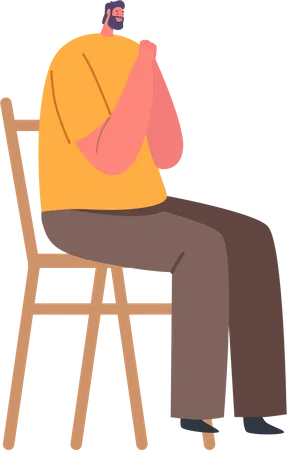 Personagem Masculino Sentado Na Cadeira Olhos Fechados Maos Entrelacadas Profundamente Em Oracao Homem Em Busca De Consolo Orientacao Fe E Paz Interior Isolado Em Fundo Branco Ilustra O Vetorial De Pessoas Dos Desenhos Animados Ilustração