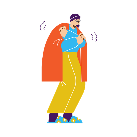 Homem sentindo calafrios enquanto apresenta sintomas de resfriado  Illustration