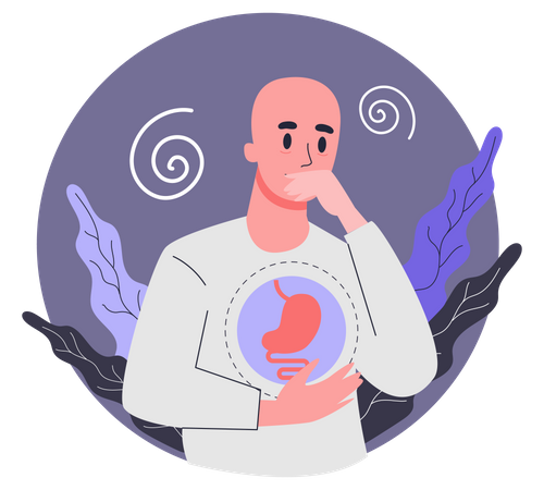 Homem sentindo náusea devido à quimioterapia  Ilustração