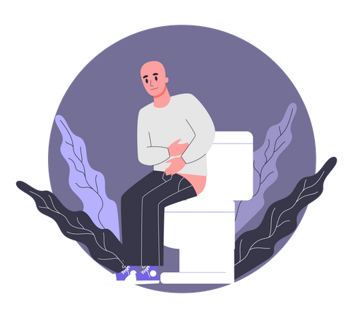 Homem sentindo prisão de ventre devido à quimioterapia  Ilustração