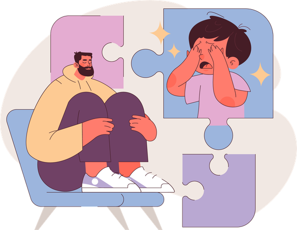 Homem sofre de doença traumática  Ilustração