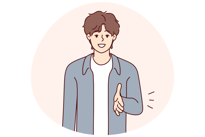 Homem sorridente esticando a mão para um aperto de mão  Ilustração