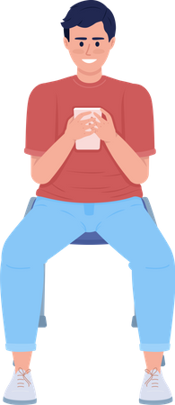 Homem sorridente usando telefone celular  Ilustração