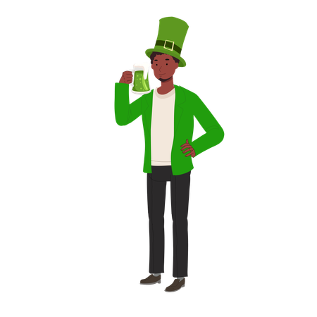 Homem sorridente bebendo cerveja verde  Ilustração