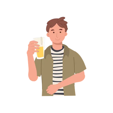 Homem sorridente fazendo brinde de cerveja em comemoração  Ilustração