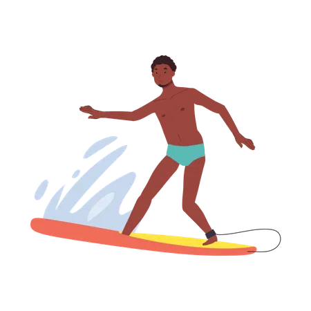 Homem surfando com prancha de surf  Ilustração