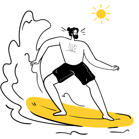 Homem surfando nas ondas  Ilustração