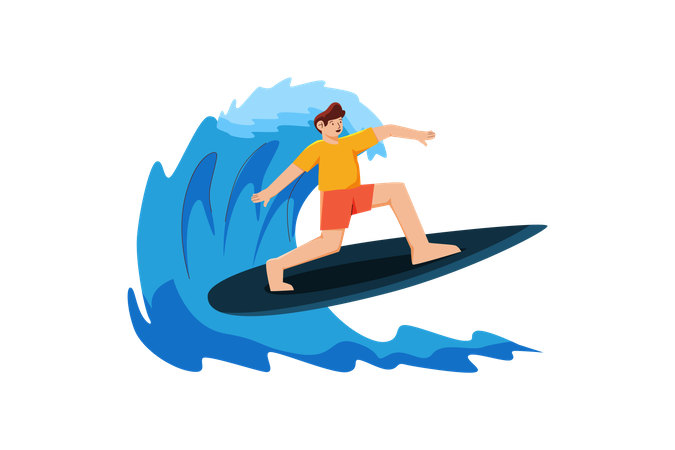 Homem surfando no mar  Ilustração