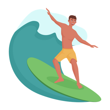 Homem surfando nas ondas  Ilustração