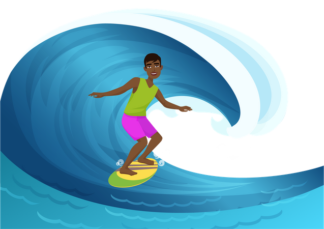 Homem surfando nas ondas  Ilustração