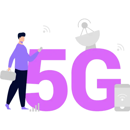 Homem tem rede 5G  Illustration