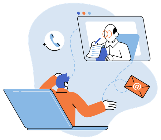 Homem tendo teleconferência com equipe de negócios online  Illustration