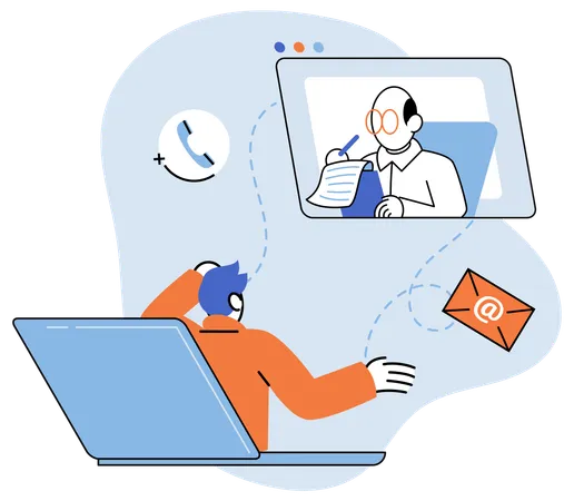 Homem tendo teleconferência com equipe de negócios online  Illustration