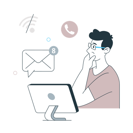 Homem tendo distrações no trabalho  Ilustração