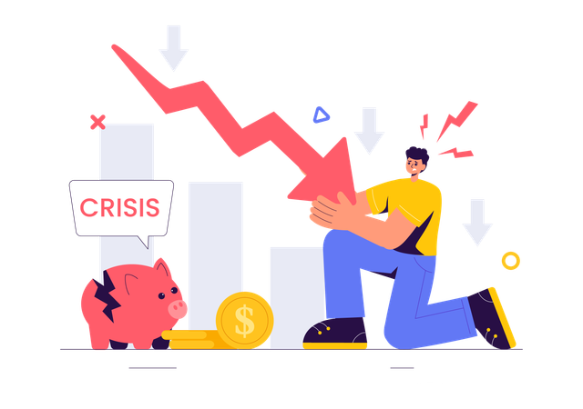 Homem tendo queda de investimento  Ilustração