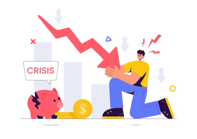 Homem tendo queda de investimento  Ilustração