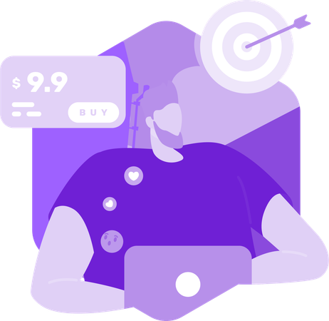Homem Tendo Loja Digital Com Marketing Alvo  Ilustração