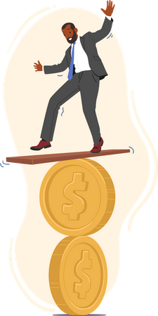 Homem tentando se equilibrar na moeda  Ilustração