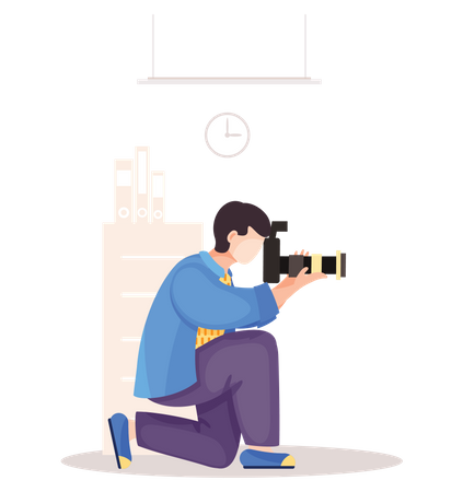 Homem tirando foto no escritório  Ilustração