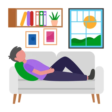 Homem tirando uma soneca à tarde  Ilustração