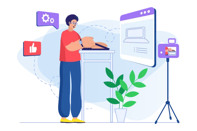 Homem filmando tutorial em vídeo  Ilustração
