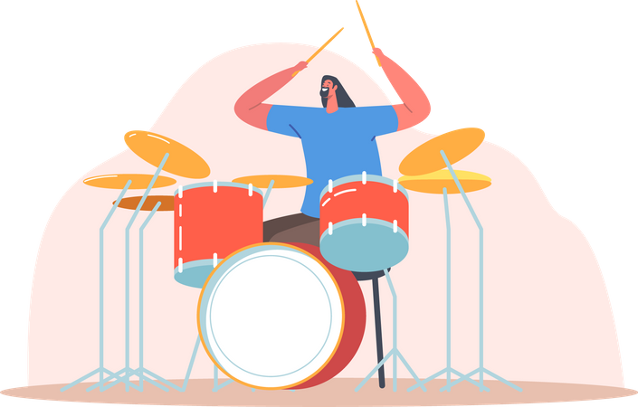 Homem tocando bateria em um concerto musical  Ilustração