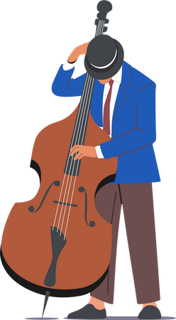 Homem tocando contrabaixo em evento musical  Ilustração