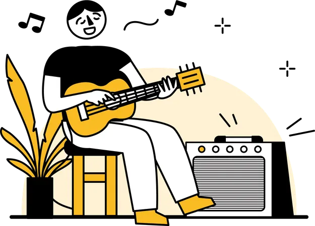 Homem tocando violão e cantando  Ilustração