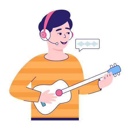 Homem tocando guitarra no podcast  Ilustração