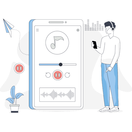 Homem tocando música no smartphone  Ilustração