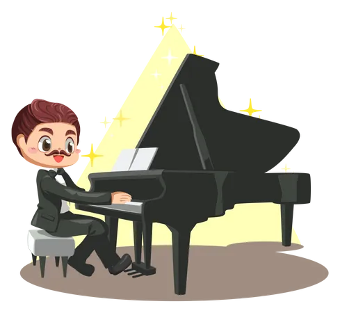 Homem tocando piano de cauda  Ilustração